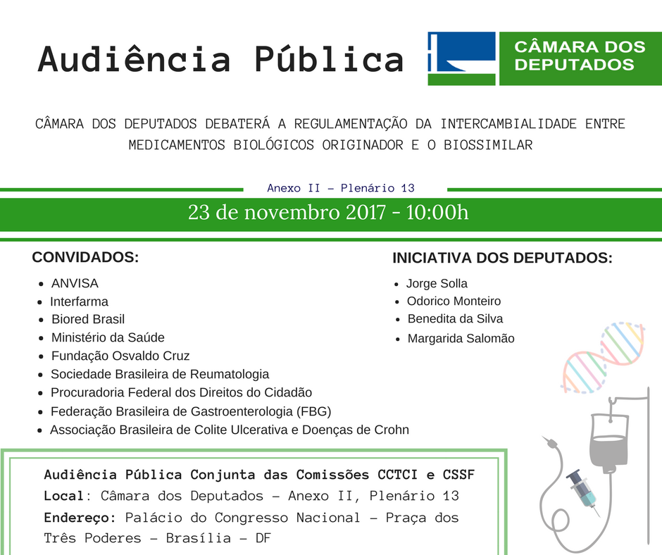 Câmara dos Deputados debaterá sobre a intercambialidade entre medicamento biológico originador e o biossimilar