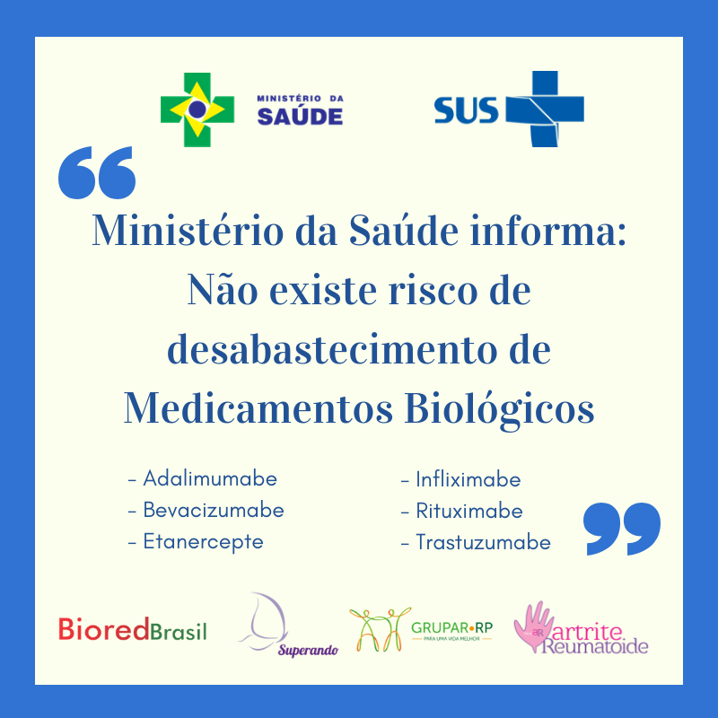 Ministério da Saúde informa que não existe risco de desabastecimento de medicamentos biológicos e sintéticos no SUS