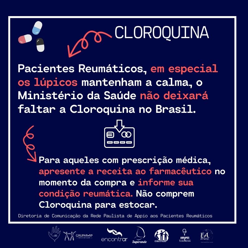 O fornecimento do Ministério da Saúde e a compra de Cloroquina para Pacientes Reumáticos com prescrição médica não será interrompido 