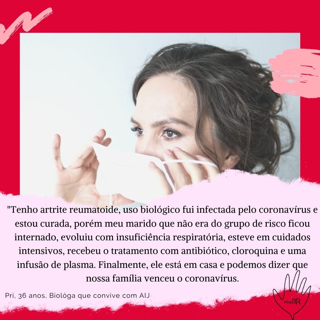 Tenho artrite, uso biológico fui infectada pelo coronavírus e estou quase curada, porém meu marido que não era do grupo de risco está internado, será que o biológico me protegeu?
