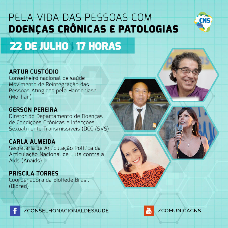 Impactos da pandemia para as pessoas com Doenças Crônicas e Patologias será tema da live no CNS