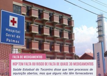 Hospital Geral de Palmas, no Tocantins,  tem falta ou risco de falta de quase 30 medicamentos