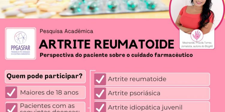Convite para participar de pesquisa acadêmica sobre artrite reumatoide, artrite idiopática juvenil, doença reumatoide do pulmão e vasculite reumatoide