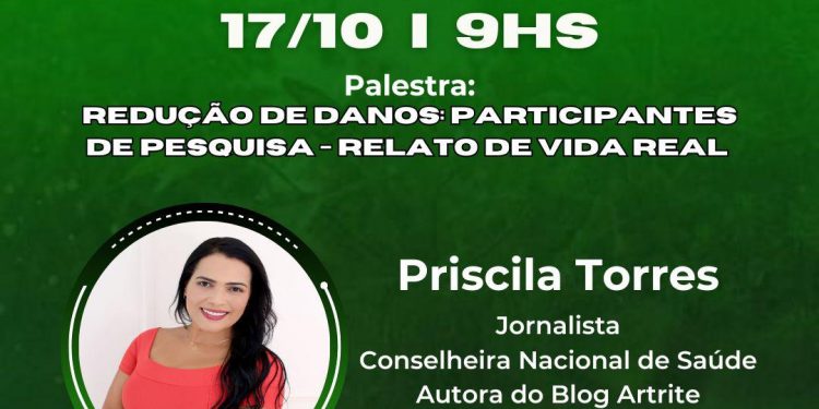 É amanhã! Palestra Redução de Danos: Relato de Vida Real com Priscila Torres